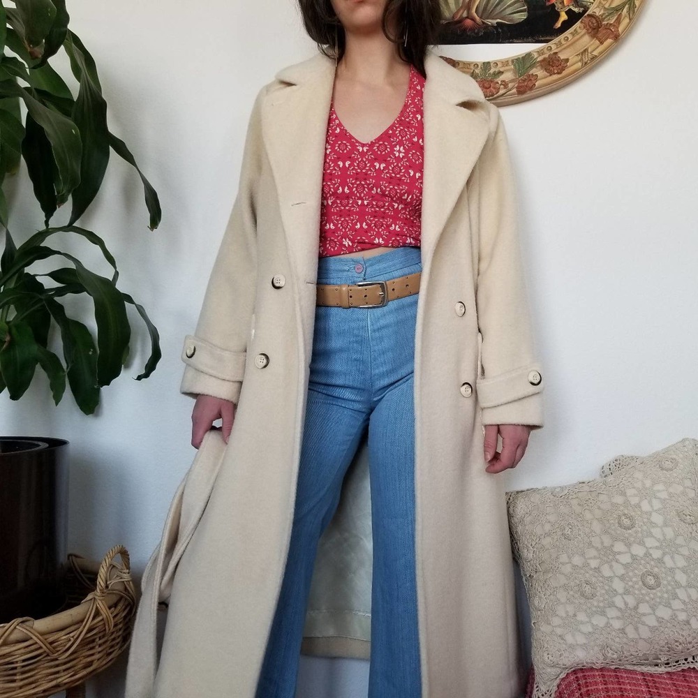 Vintage 70s Ivory Wool Reefer Coat